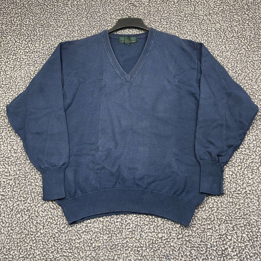 Vintage Lyle & Scott Sweater Men Large Blue V-Neck Cotton Knit Long Sleeve L